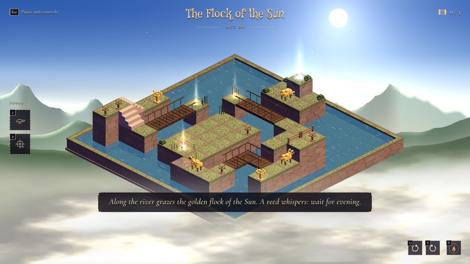 The Flock of the Sun at noon: islands, wooden bridges, sundials and the Sun's golden rams