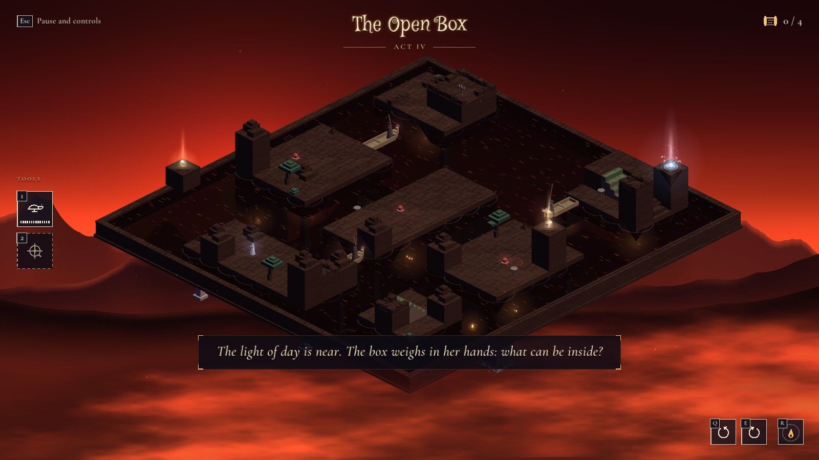 The Open Box: dark islands of rock and Charon's boats under the red sky of Taenarus